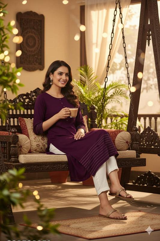 Amazing CN Latest Fashion Women's Sloid Printed Round Pleated Flared Kurti