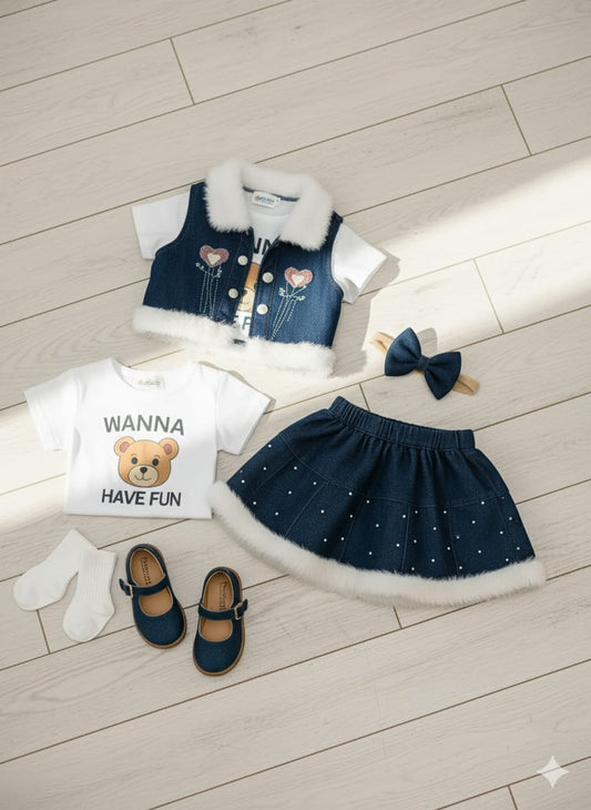Baby Girl Fashion #DenimSkirtSet #CuteBabyOutfit #BabyGirlOOTD......