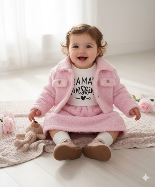 Baby Girls Winter Coat + Letter Print Long Sleeve Dress Two-piece Outdoor Set , Outdoor Cloth