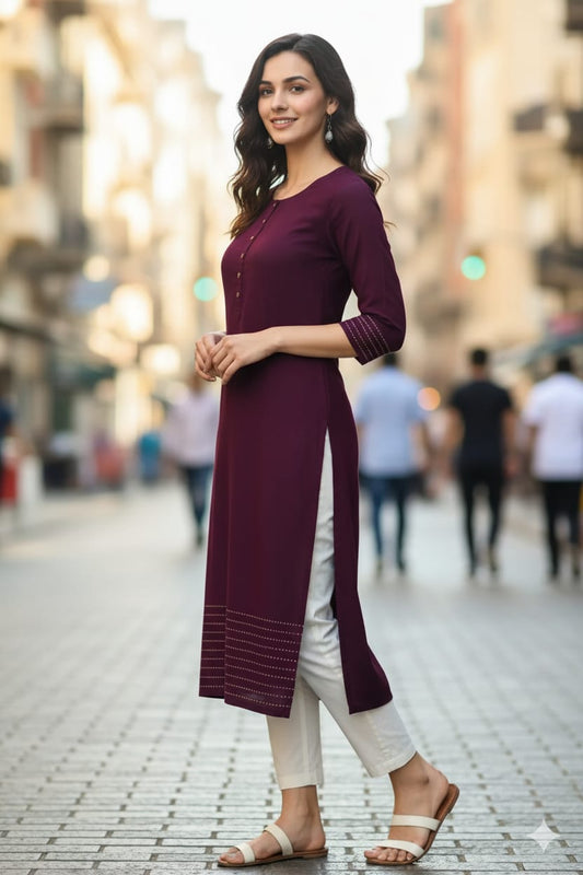 Amazing CN Latest Fashion Women's Sloid Printed Round Pleated Flared Kurti