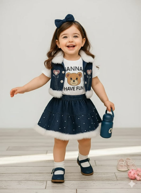 Baby Girl Fashion #DenimSkirtSet #CuteBabyOutfit #BabyGirlOOTD......