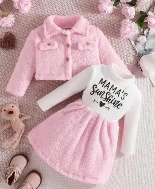 Baby Girls Winter Coat + Letter Print Long Sleeve Dress Two-piece Outdoor Set , Outdoor Cloth