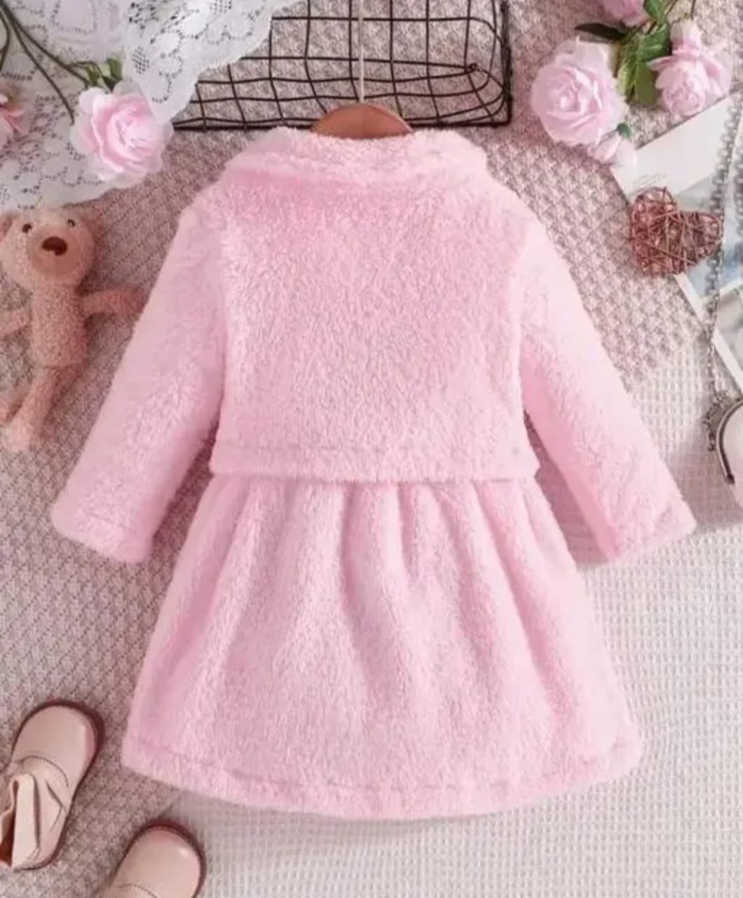 Baby Girls Winter Coat + Letter Print Long Sleeve Dress Two-piece Outdoor Set , Outdoor Cloth